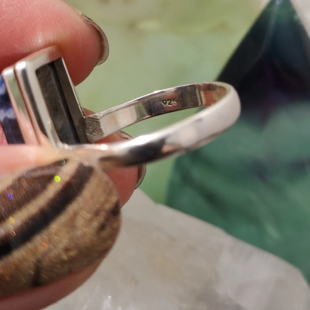 Natural Lapis Lazuli, Pearl & Citrine Ring .925 sz 9 - Picture 7 of 12